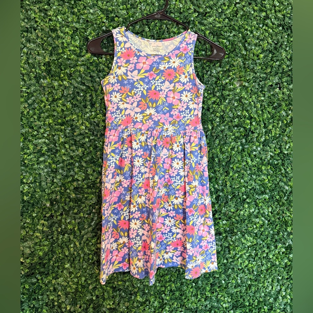 jumping beans Blue Floral Sleeveless Dress with Pink & Yellow Flowers